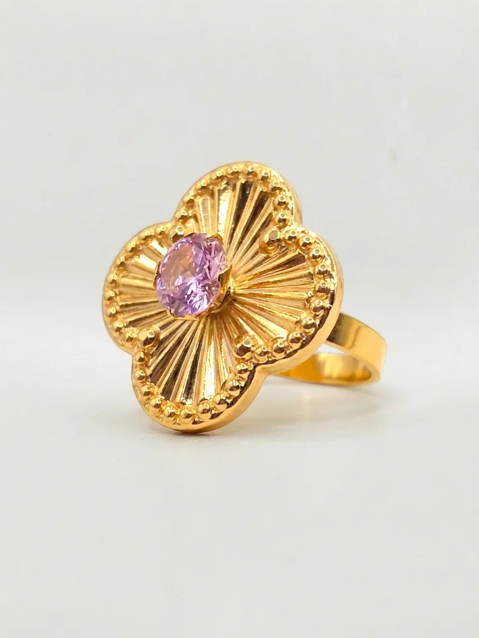Anillo Flor Satín Rosa de Francia Oro 18k 1
