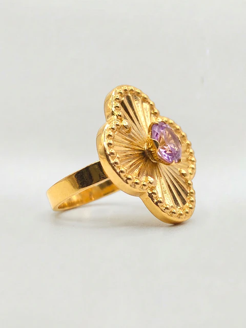Anillo Flor Satín Rosa de Francia Oro 18k