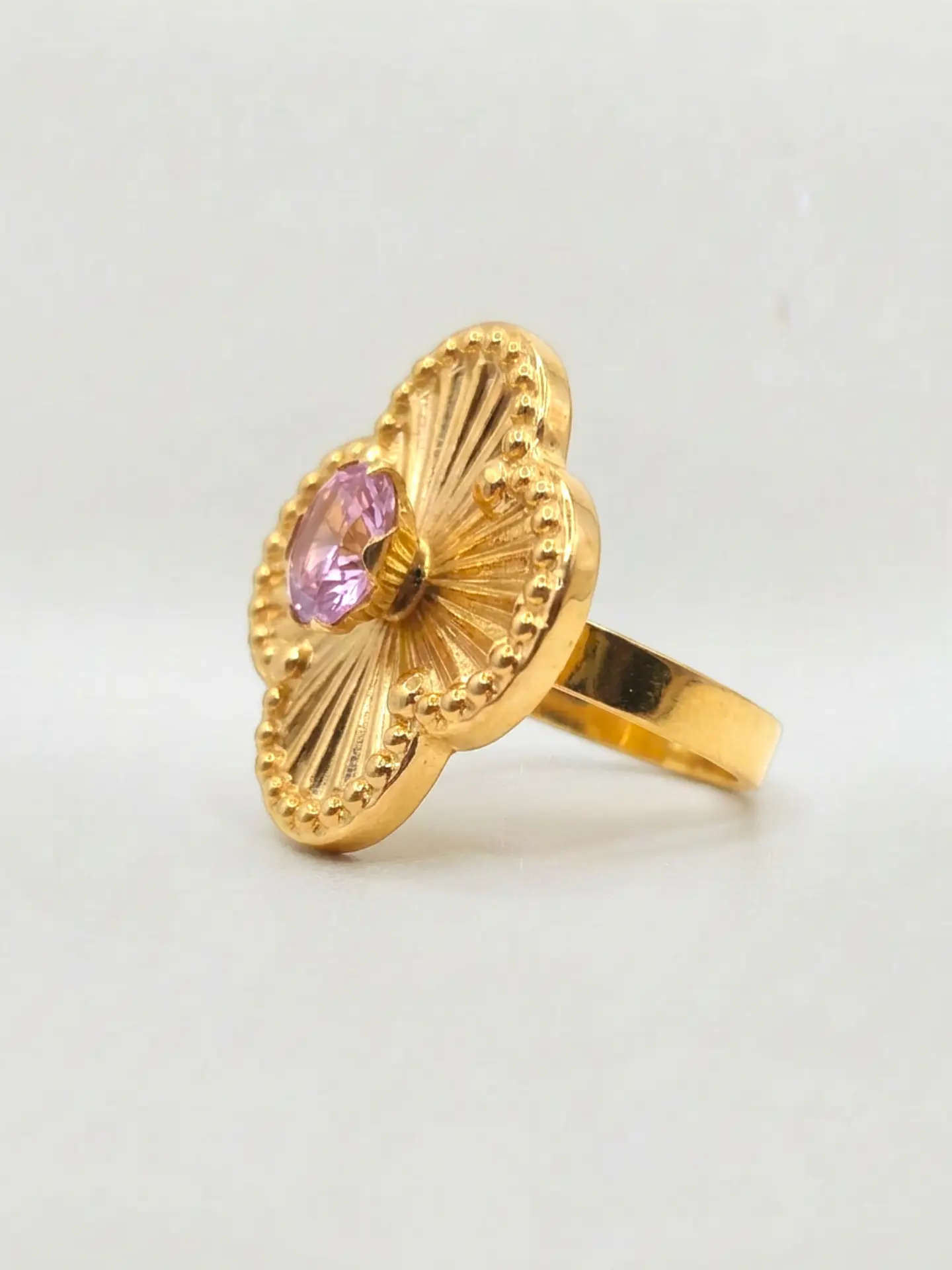 Anillo Flor Satín Rosa de Francia Oro 18k 3
