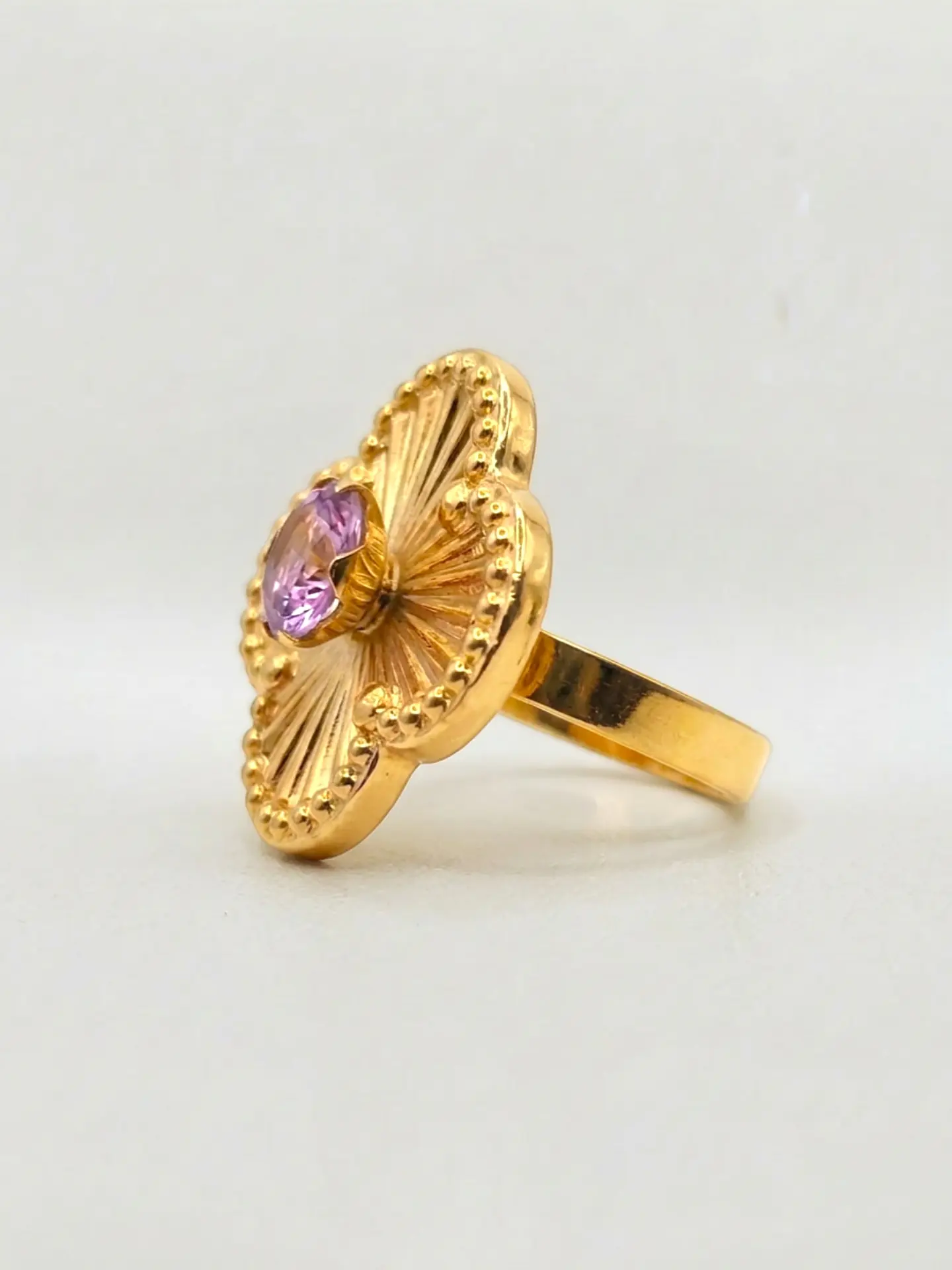 Anillo Flor Satín Rosa de Francia Oro 18k 4