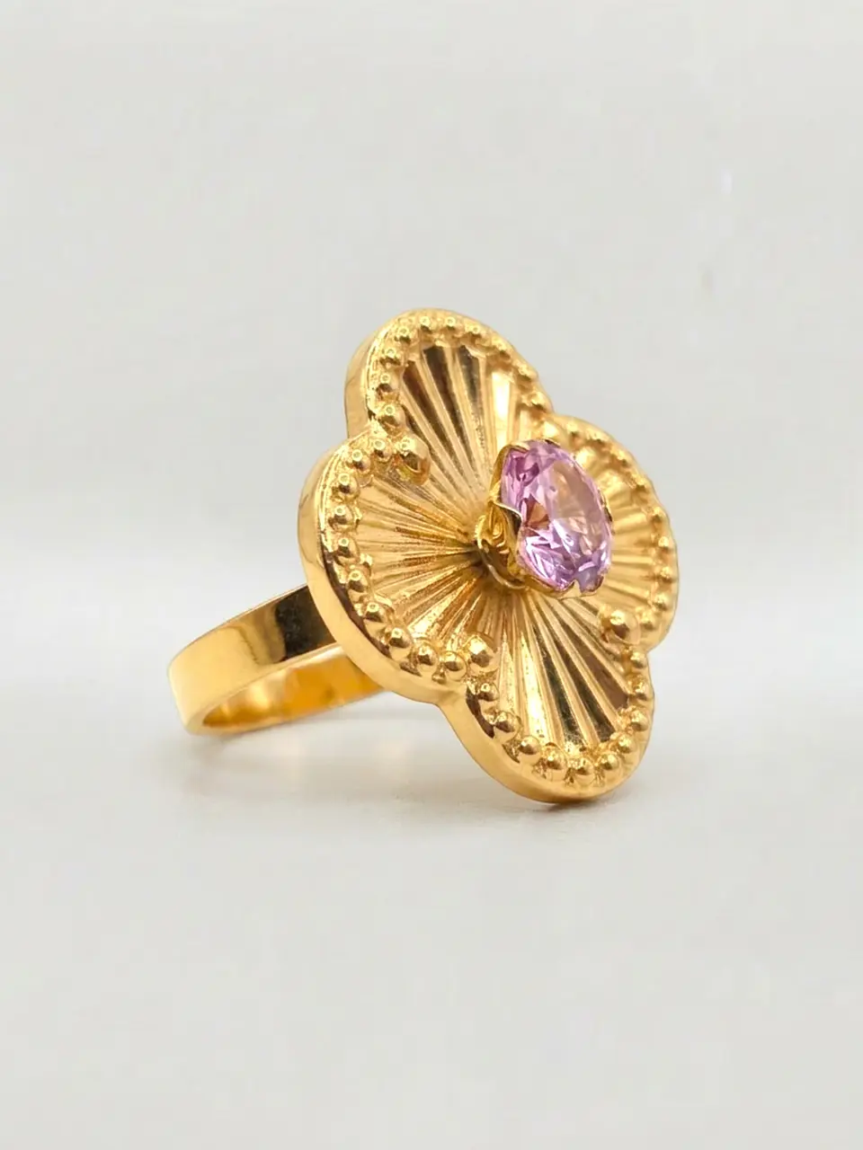 Anillo Flor Satín Rosa de Francia Oro 18k 5