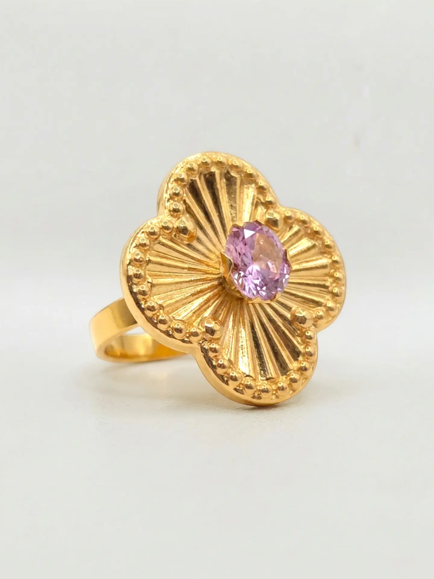 Anillo Flor Satín Rosa de Francia Oro 18k 6