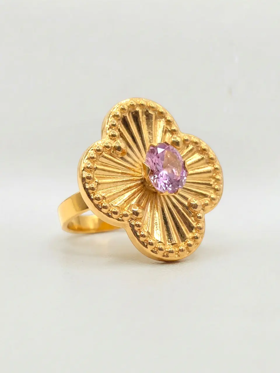 Anillo Flor Satín Rosa de Francia Oro 18k 6