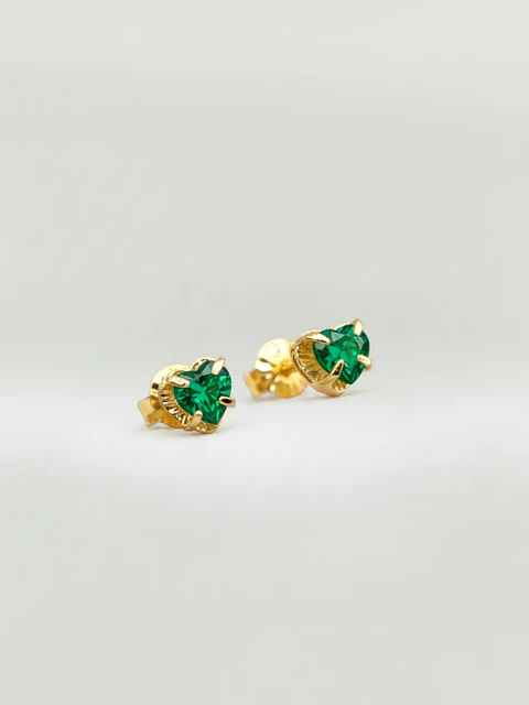 Aros Chatón Corazón de Esmeralda Mediano Oro 18k