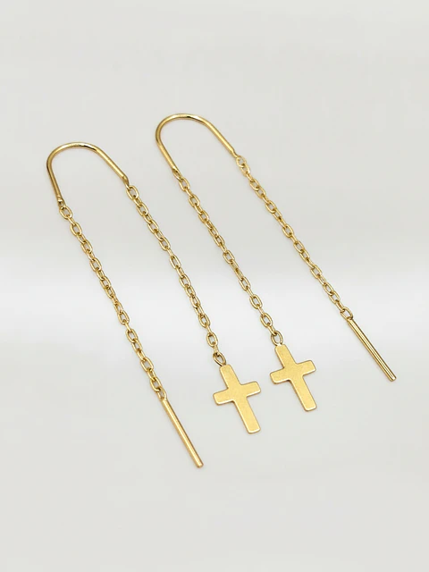 Aros Cadena y Cruz Devoción Larga Oro 18k