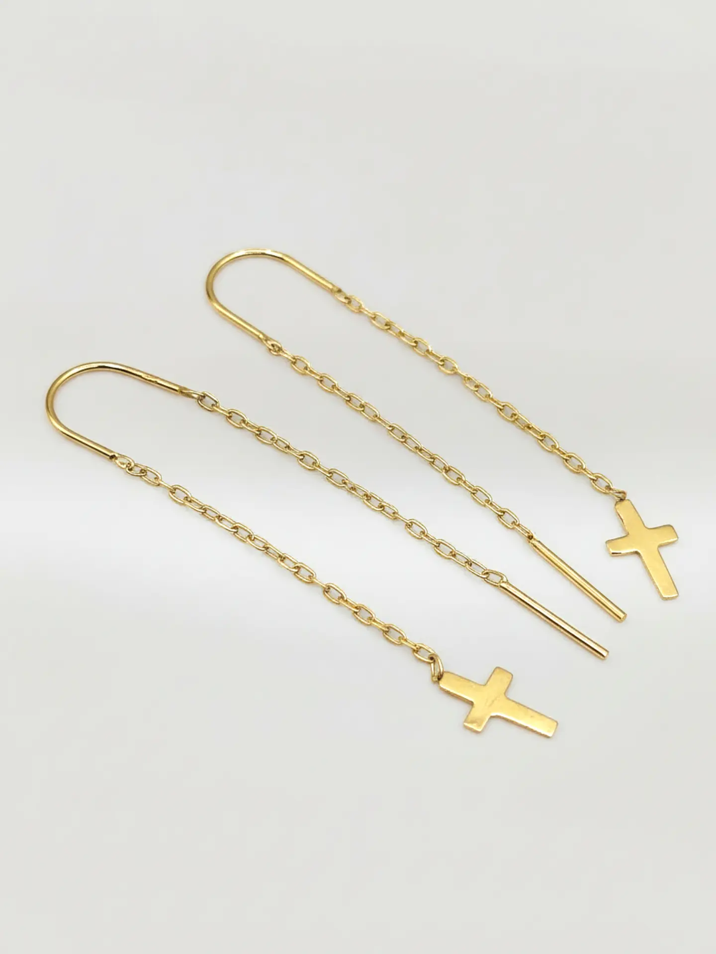 Aros Cadena y Cruz Devoción Larga Oro 18k 4