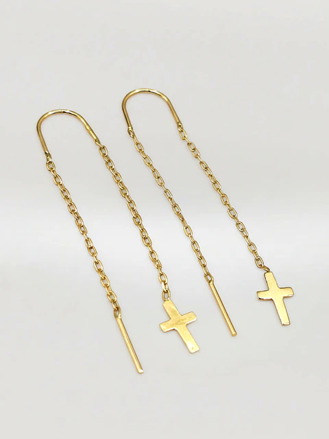 Aros Cadena y Cruz Devoción Larga Oro 18k