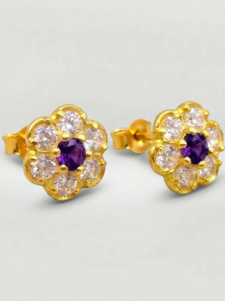 Aros Roseta Amatista Imperial Grande Oro 18k 1