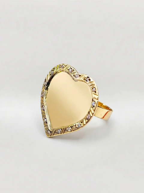 Anillo Corazón Tazo con Circones Oro 18k