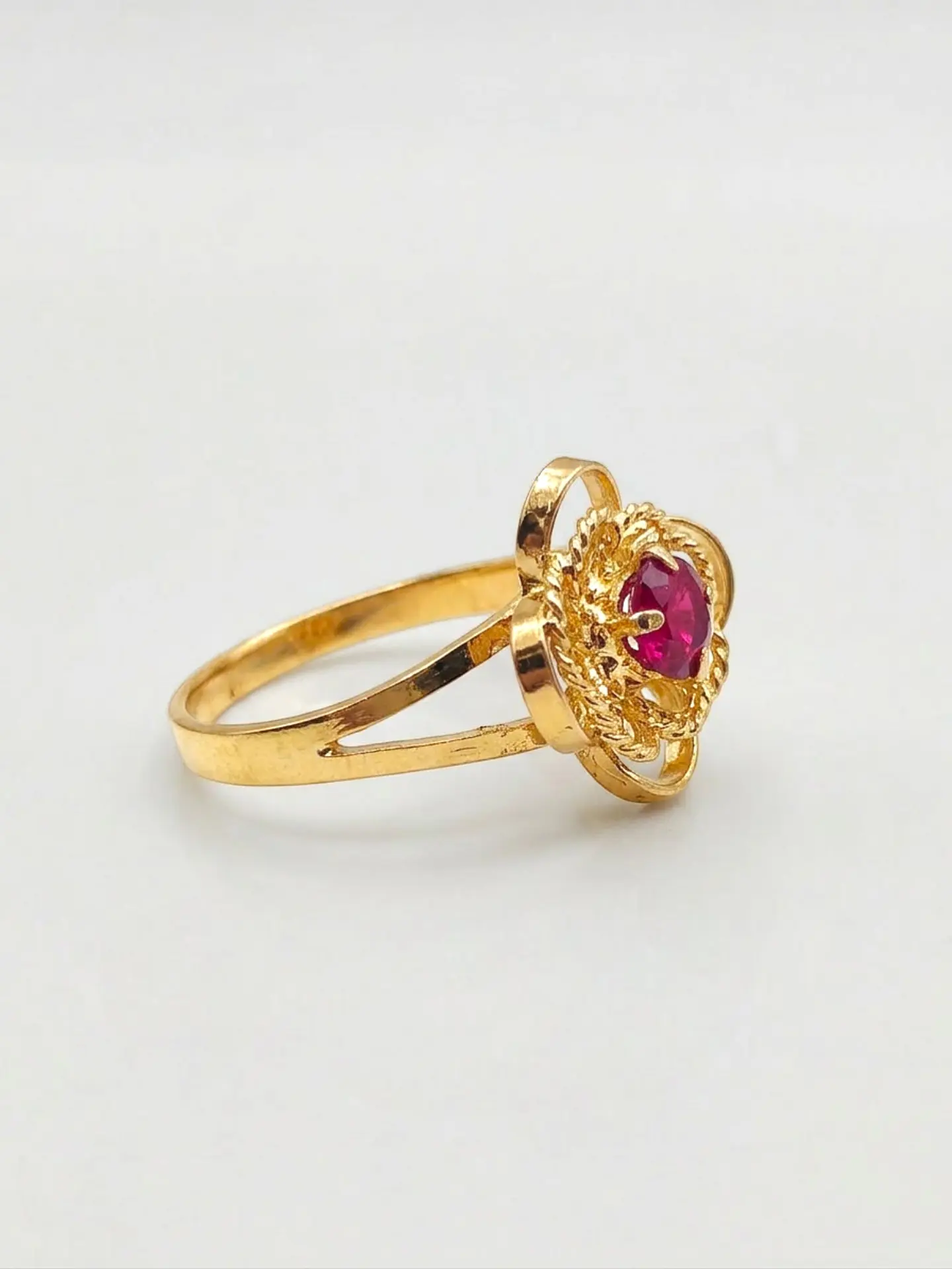 Anillo Doble Flor de Rubí Oro 18k 2