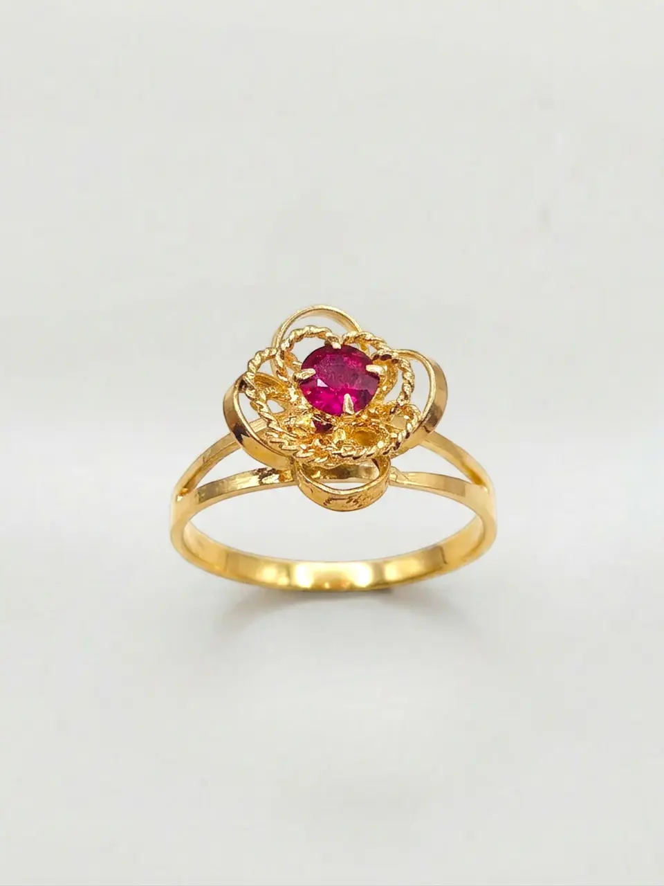 Anillo Doble Flor de Rubí Oro 18k 4