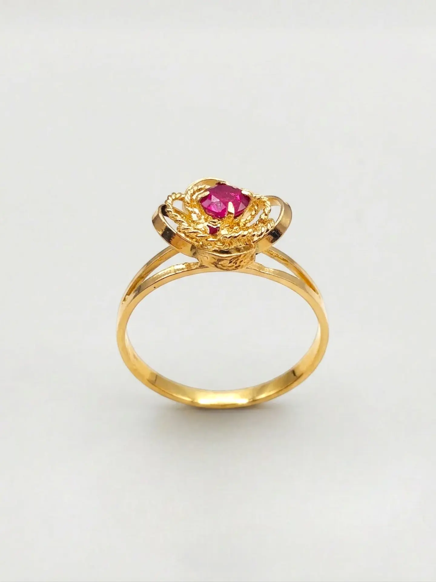Anillo Doble Flor de Rubí Oro 18k 5
