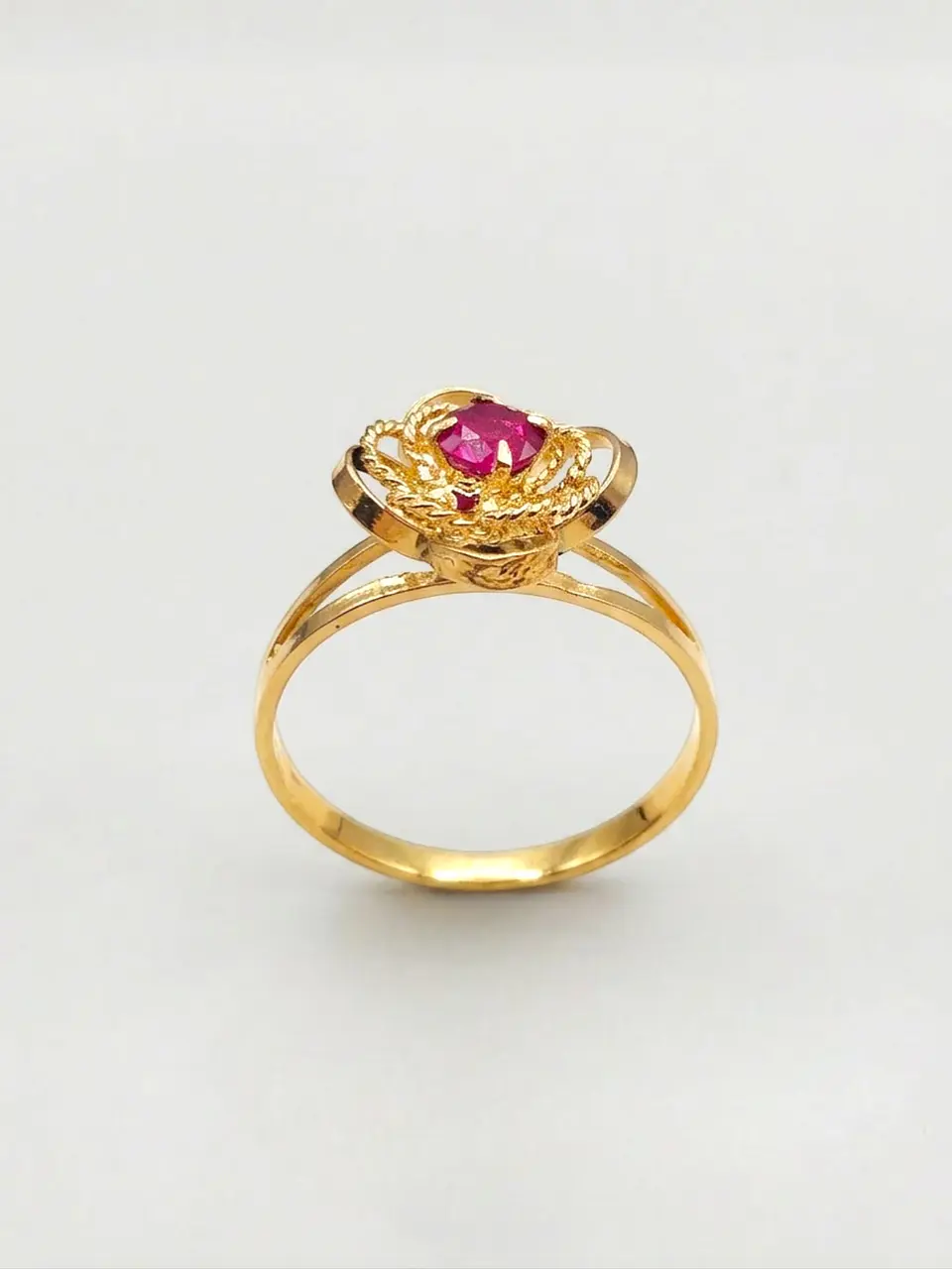 Anillo Doble Flor de Rubí Oro 18k 5