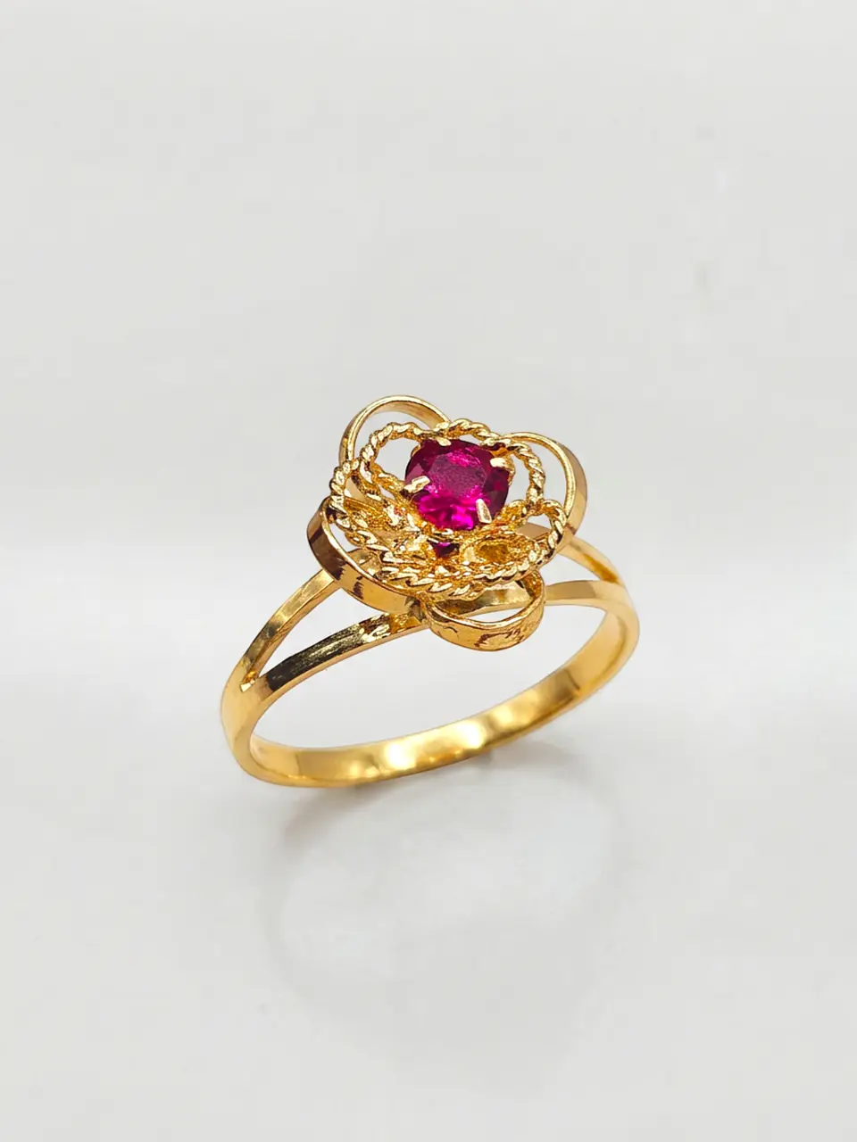 Anillo Doble Flor de Rubí Oro 18k 6