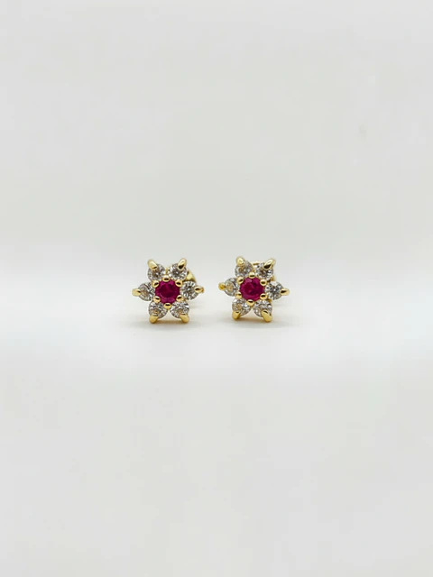 Aros Roseta Rubí de Realeza Grande Oro 18k