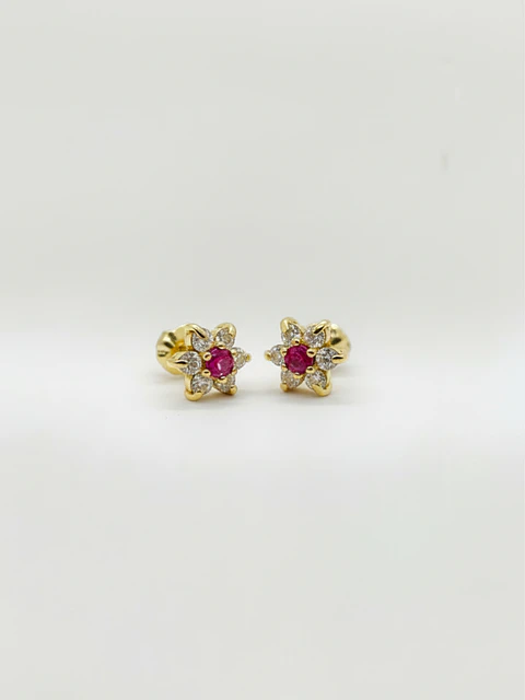 Aros Roseta Rubí de Realeza Grande Oro 18k