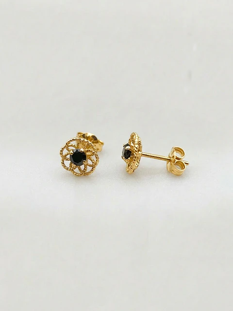Aros Doble Flor de Ónix Oro 18k