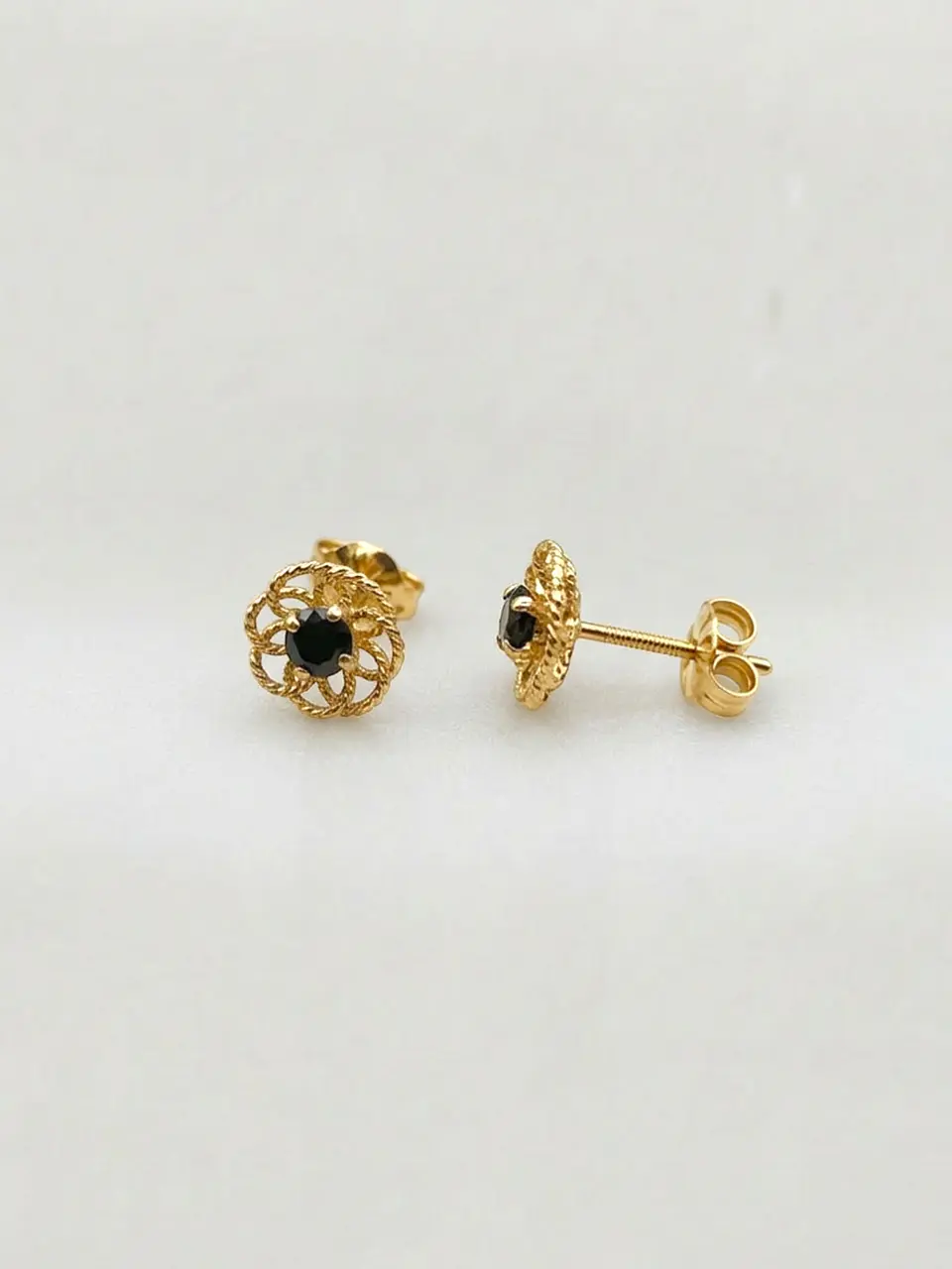 Aros Doble Flor de Ónix Oro 18k 2