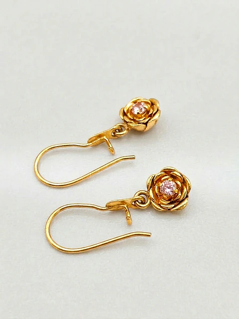 Aros Flor de Mayo Rosa de Francia Colgante Oro 18k