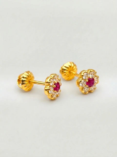 Aros Flor de Rubí y Resplandor Oro 18k