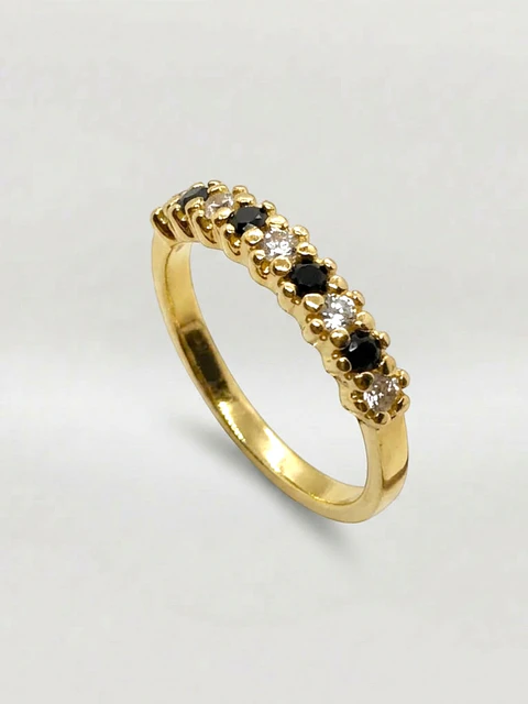 Anillo Medio Cintillo Ónix y Circón Oro 18k