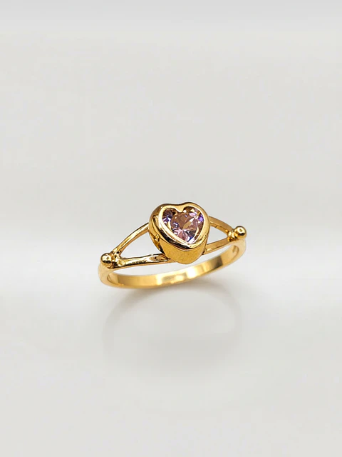 Anillo Corazón Rosa de Francia Delicado Oro 18k