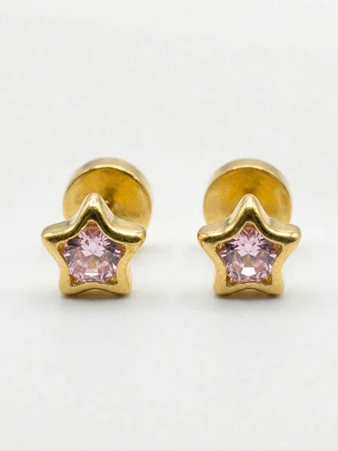 Aros Abridores Estrella Rosa de Francia Mediano Oro 18k