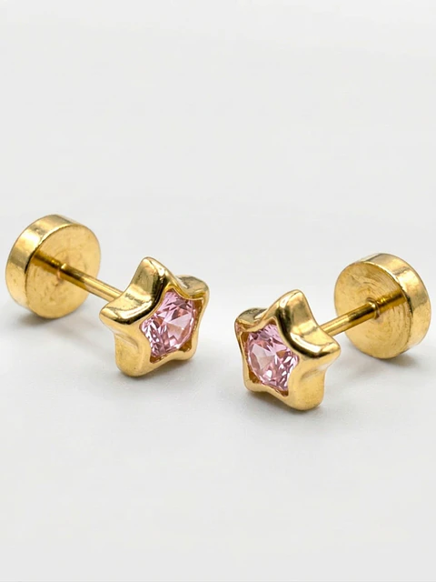 Aros Abridores Estrella Rosa de Francia Mediano Oro 18k