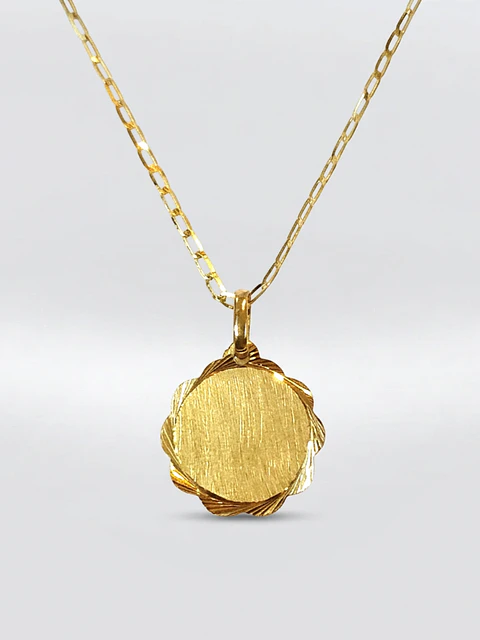 Cadena Americana Disco de Flores Oro 18k
