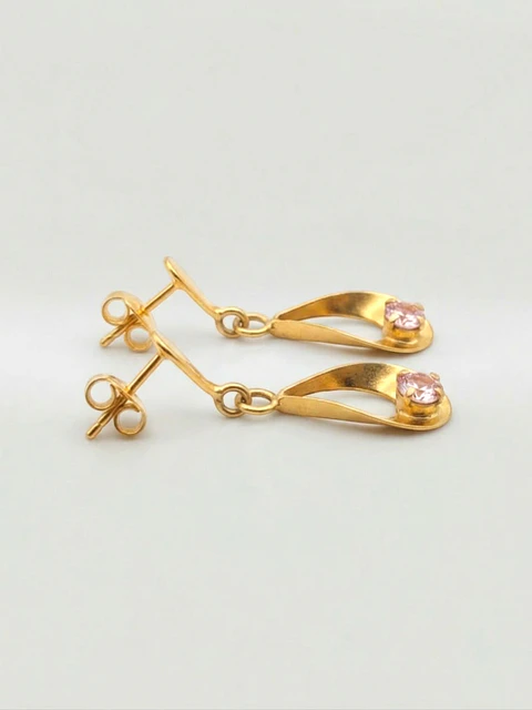 Aros Gota Rosa de Francia Colgante Oro 18k