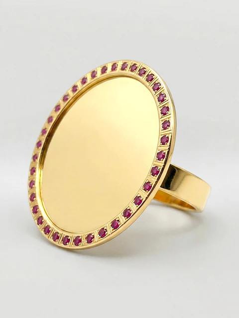 Anillo Tazo Disco de Rubíes Imperial Oro 18k
