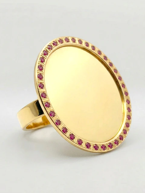 Anillo Tazo Disco de Rubíes Imperial Oro 18k
