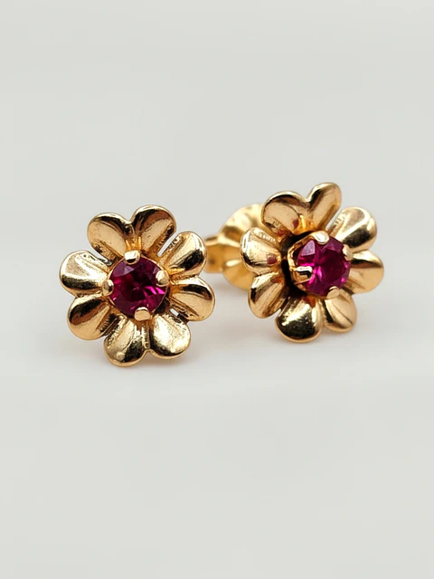 Aros Flor de Mayo de Rubí Grande Oro 18k