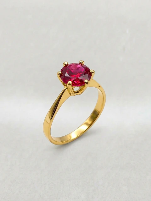 Anillo Solitario Rubí Corona de 6 Puntos Oro 18k