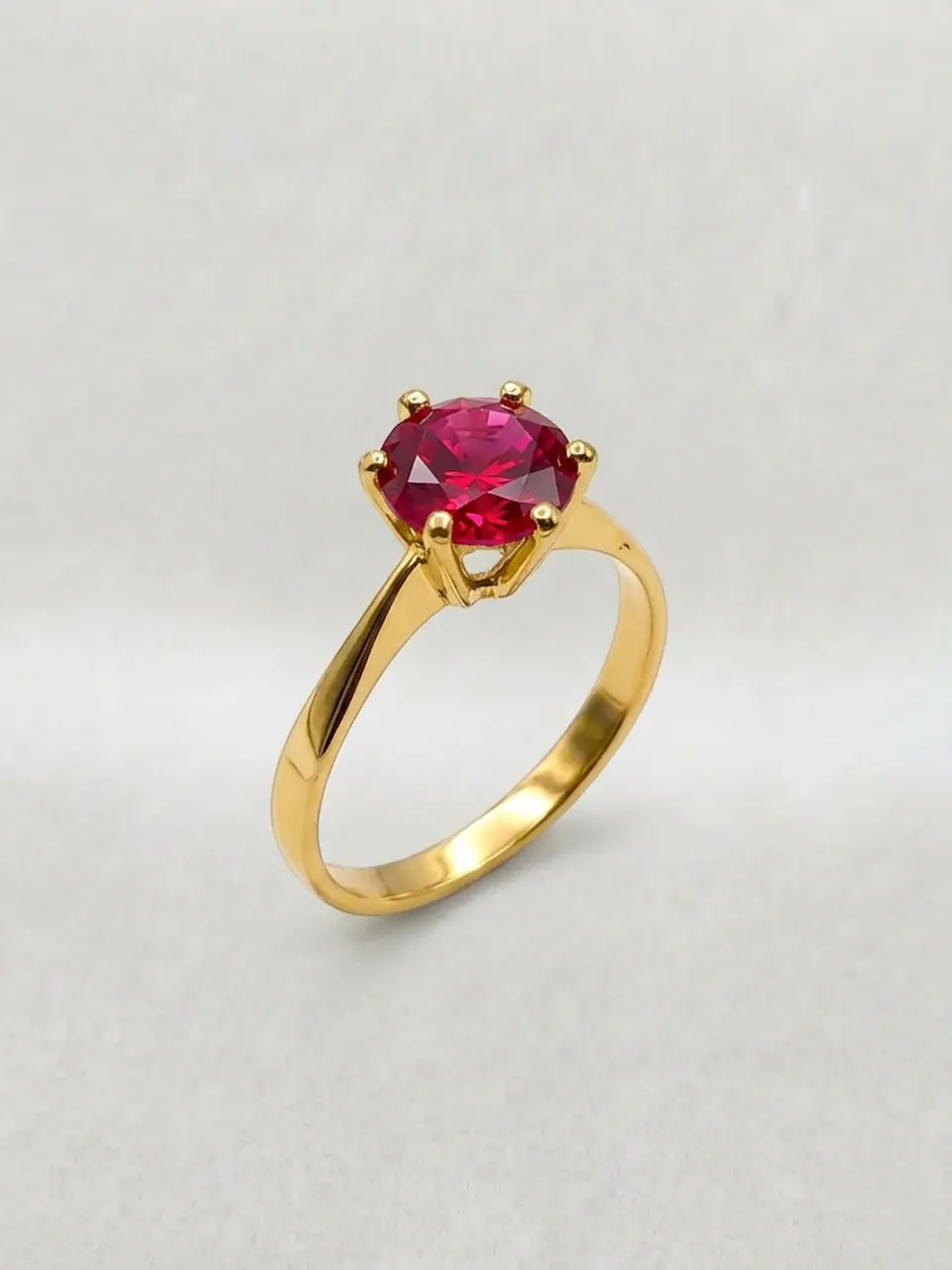 Anillo Solitario Rubí Corona de 6 Puntos Oro 18k 2