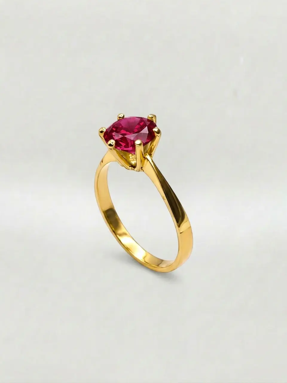 Anillo Solitario Rubí Corona de 6 Puntos Oro 18k 1