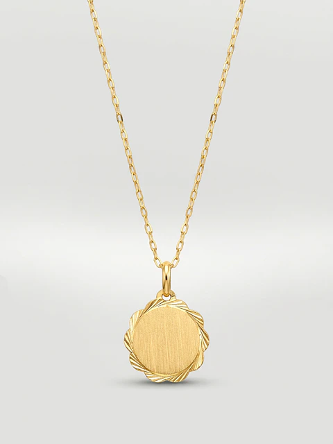 Cadena Disco de Flores Majestuoso Oro 18k