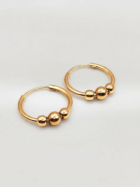 Aros Argolla Tubo con Esferas Oro 18k
