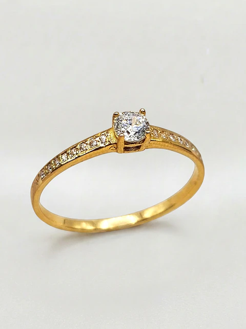 Anillo Solitario Cintillo Brillo Circón Oro 18k