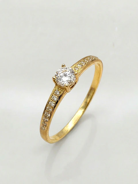Anillo Solitario Cintillo Brillo Circón Oro 18k
