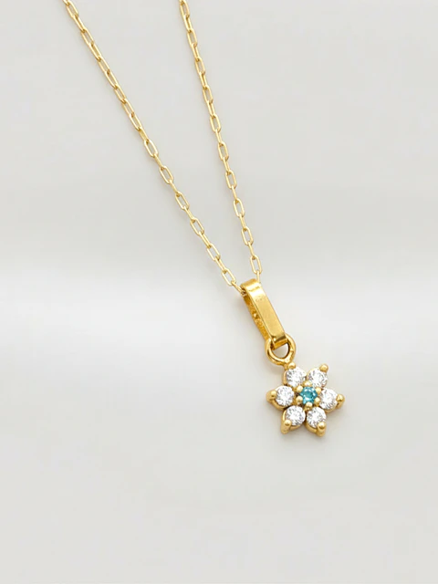 Cadena Roseta Aguamarina y Circones Oro 18k