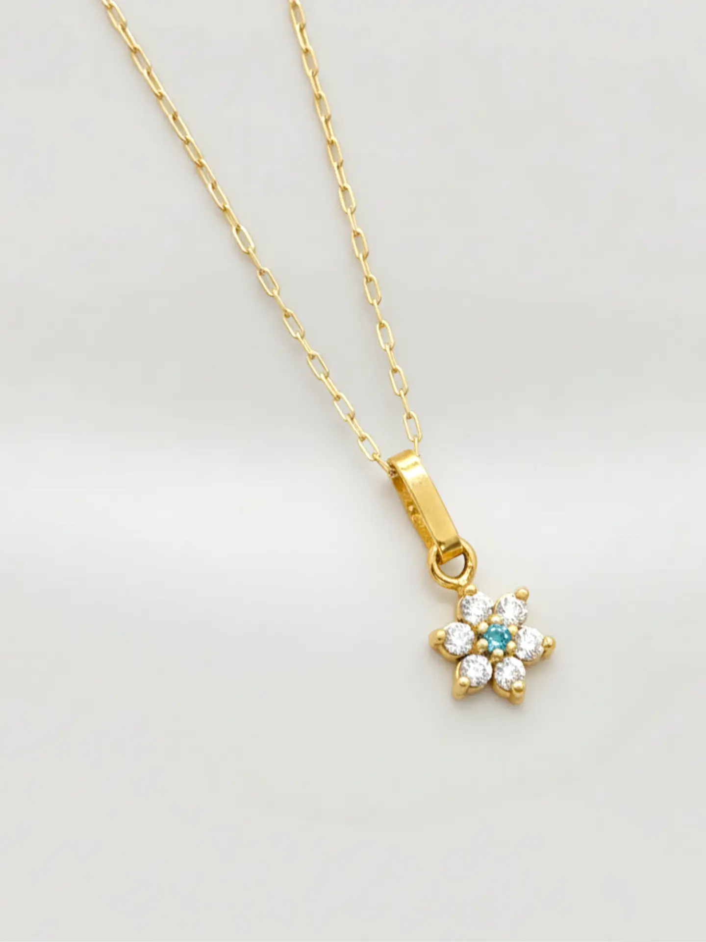 Cadena Roseta Aguamarina y Circones Oro 18k 1