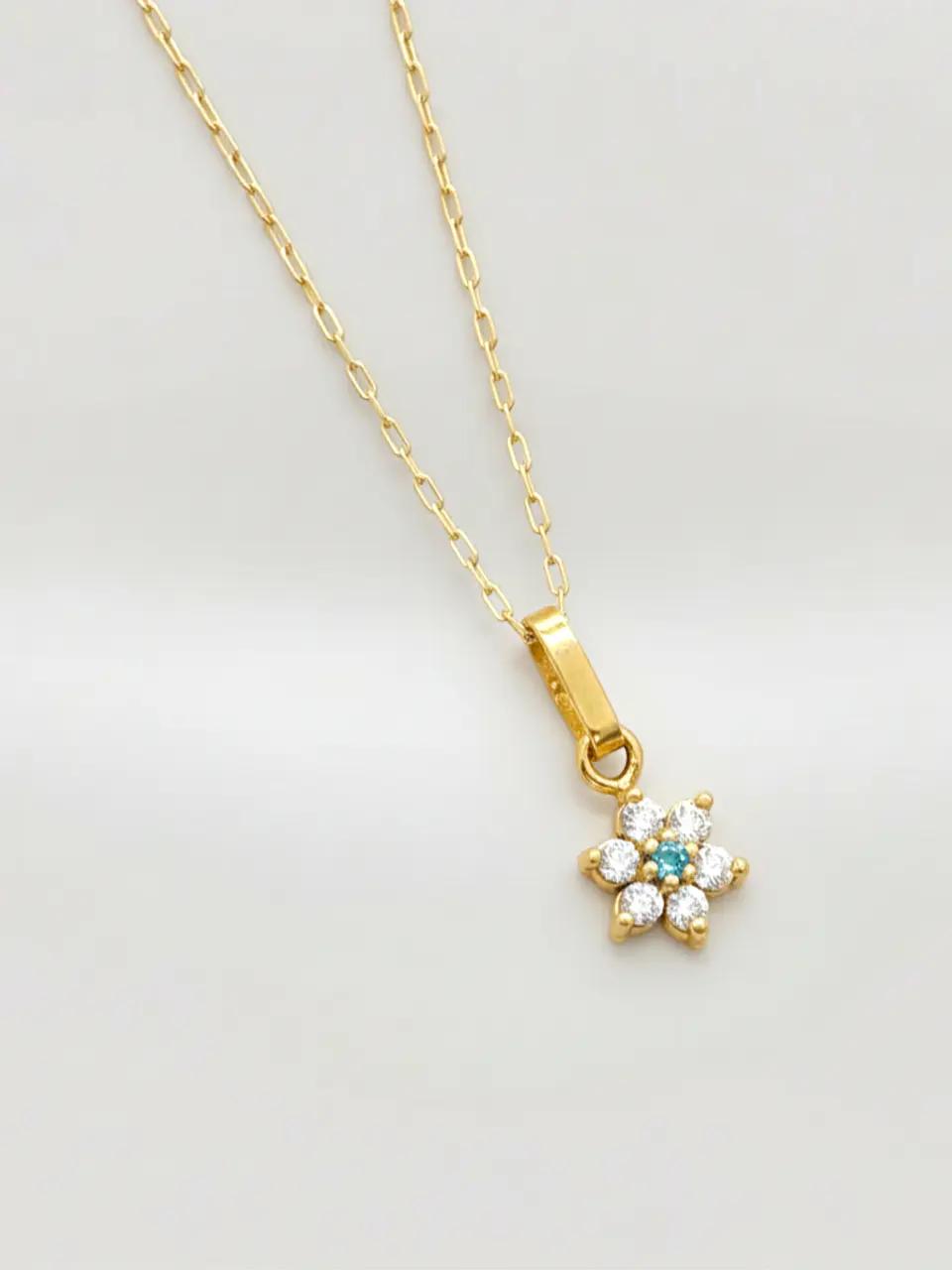 Cadena Roseta Aguamarina y Circones Oro 18k 1