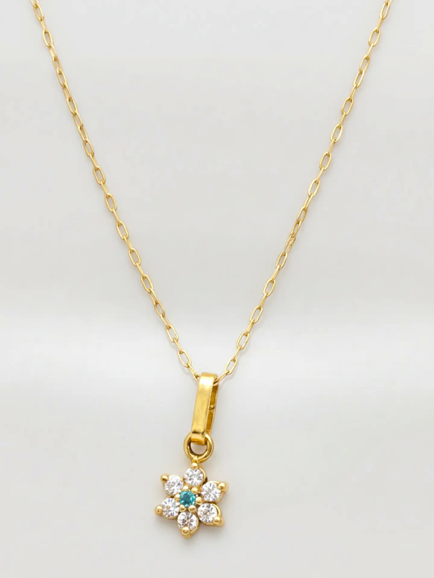 Cadena Roseta Aguamarina y Circones Oro 18k 4