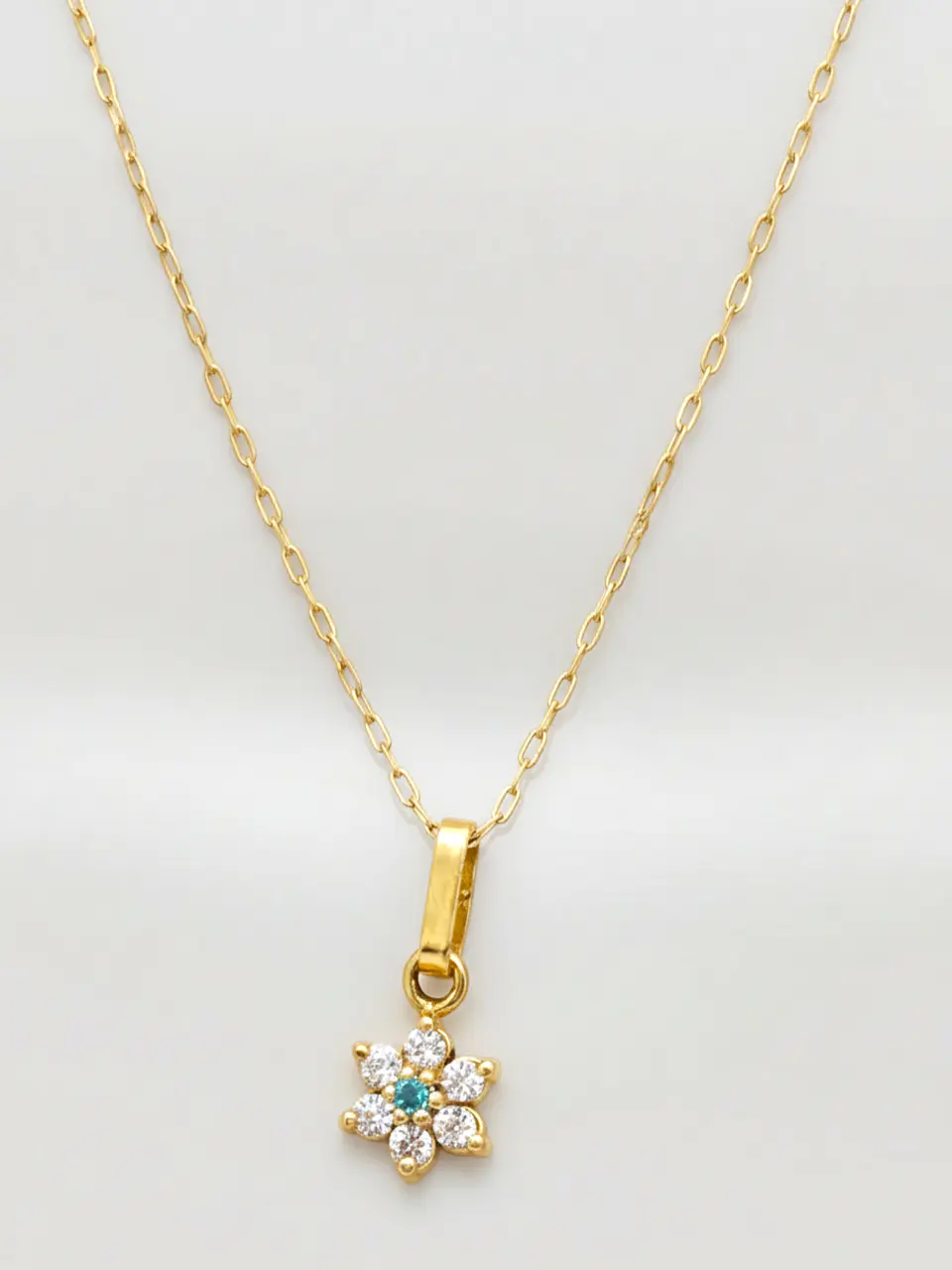 Cadena Roseta Aguamarina y Circones Oro 18k 4