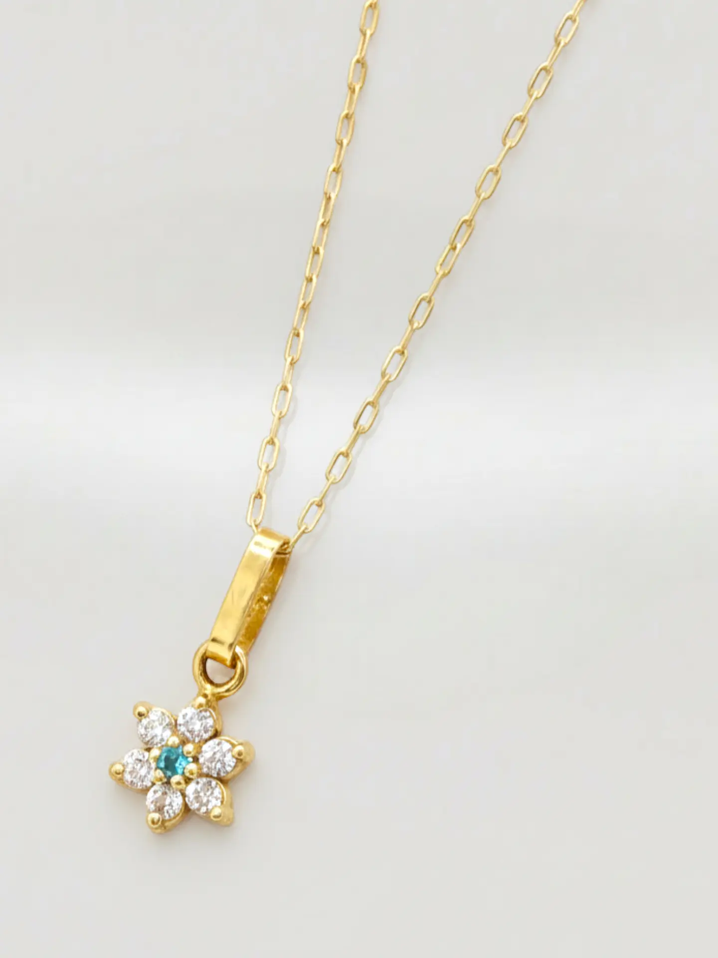 Cadena Roseta Aguamarina y Circones Oro 18k 3