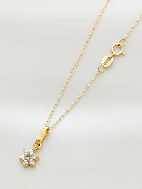 Cadena Roseta Aguamarina y Circones Oro 18k