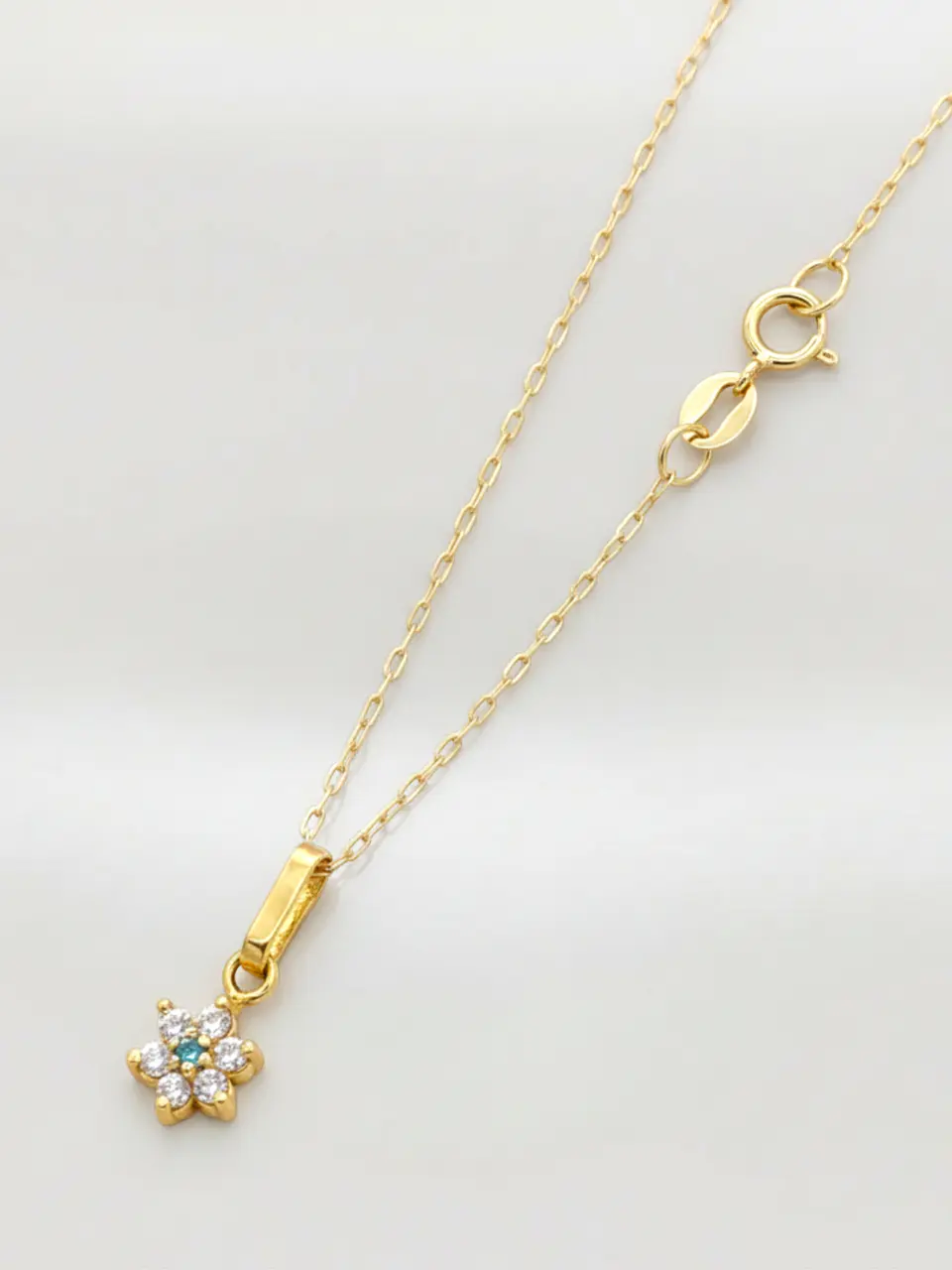 Cadena Roseta Aguamarina y Circones Oro 18k 2