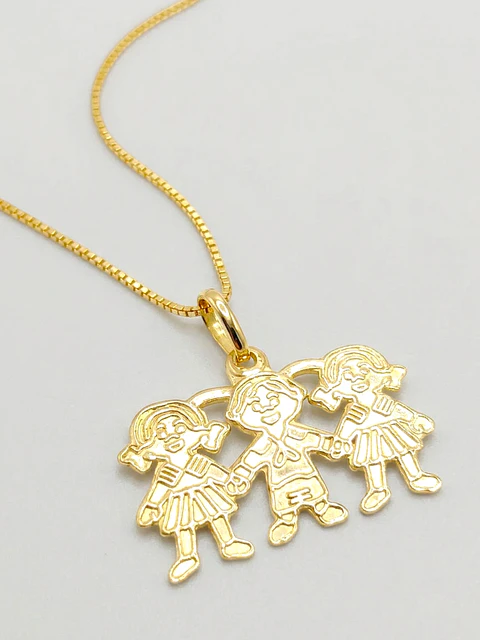 Cadena Ternura Familiar Tres Niños Oro 18k