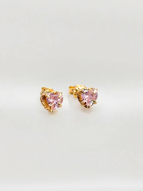 Aros Chatón Corazón Rosa de Francia Mediano Oro 18k
